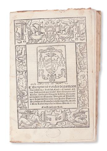 LAW  RIBERA, DIEGO DE. Escripturas y orden de particion y de reside[n]cia y Judicial, Civil y Criminal.  Vol. 1 (of 2).  1563